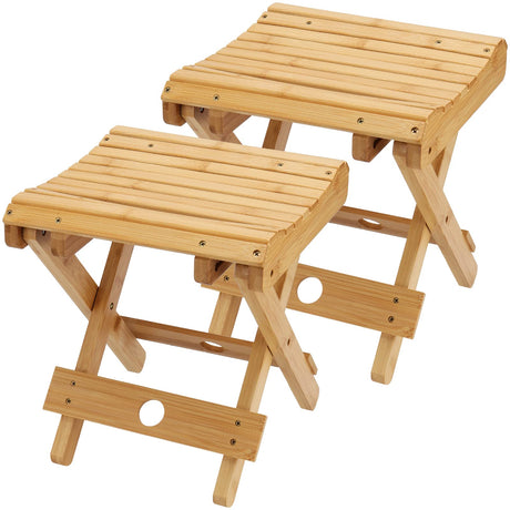 SINJEUN 2 Pack 12 Inch Natural Bamboo Folding Step Stool Bench for Bathroom, Spa, Sauna, Wooden Seat, Shower Bench Stool, Easy Assembled SINJEUN