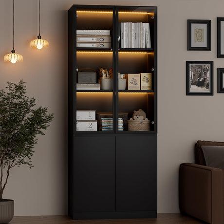 ORGANSANDS 78.7''Tall Storage Cabinet with Glass Doors and LED Light, NiteCore Extreme, 5-Tier glass display cabinets, Curio Cabinet for Collectibles, Books, for Playroom, Bedroom, Living Room, Office ORGANSANDS