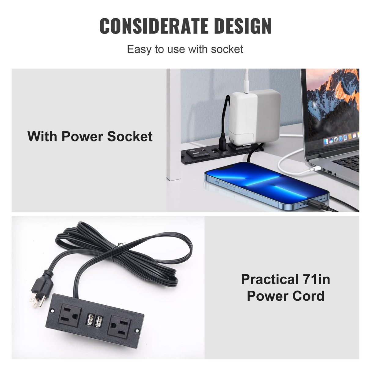 VEVOR Floating Wall Mount Computer Desk Socket and 70.9 in (1.8 m) Power Cord for Home Office, Space Saving with Storage Shelves and Cubby, White VEVOR