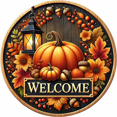 MjhRcll Fall Diamond Art Kits for Adults,5D DIY Pumpkins Diamond Dots Round Full Drills,Circle Design Diamond Painting Kits for Holiday Home Wall and Entrance Door Decor 14X14 Inch