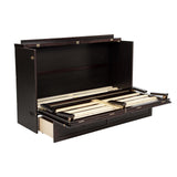 DNChuan Queen Size Murphy Cabinet Bed with Storage Drawer and Charging Station, Foldable Dresser Platform Bed with Oval Rattan Decoration Panel, Space Saving, Espresso DNChuan