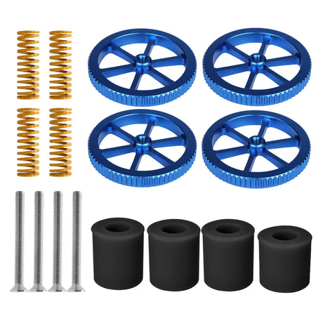 IdeaFormer Upgraded 4pcs Blue Aluminum Hand Twist Leveling Nut,4pcs 20mmSprings,4pcs Screws, 4pcs Heatbed Silicone Leveling Column Mounts for Ender 3/3 Pro/3v2 3D Printer IdeaFormer IR3
