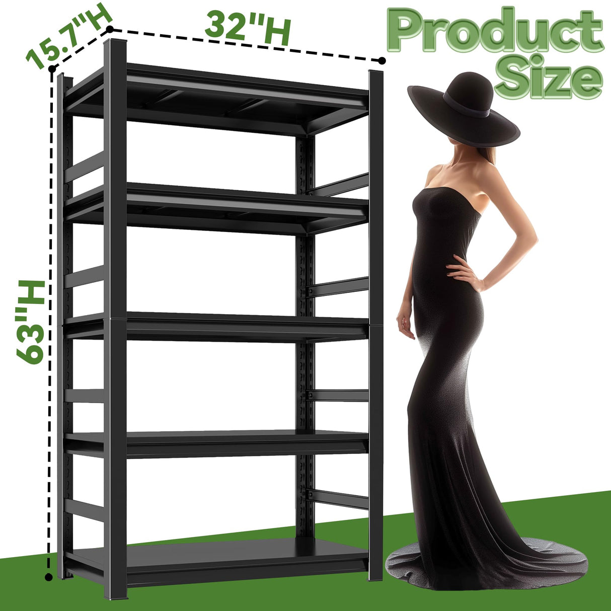 5-Tier Industrial Book Shelf, Tall Bookcase, Office Shelf Storage Organizer, Adjustable Heavy Duty Bookshelves, Modern Book Shelf for Living Room, Bedroom, and Home Office, Black, 63"H*15.75"D*32"W Notmise