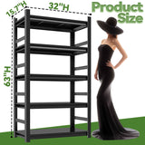 5-Tier Industrial Book Shelf, Tall Bookcase, Office Shelf Storage Organizer, Adjustable Heavy Duty Bookshelves, Modern Book Shelf for Living Room, Bedroom, and Home Office, Black, 63"H*15.75"D*32"W Notmise