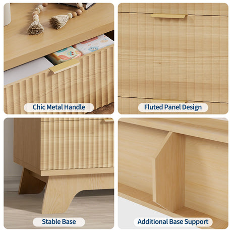 Garvee 6 Drawer Dresser for Bedroom, 47" Wide Mid Century Modern Dresser with Gold Handle, Fluted Dressers Chest of Drawers, TV Stand,Storage Organizer for Living Room,Hallway,Entryway,Oak Garvee