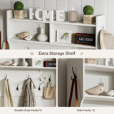 4ever2buy Farmhouse Hall Tree with Bench and Shoe Storage, 5-in-1 Farmhouse Hall Tree with Adjustable Shelf and Barn Doors, Entryway Bench with Coat Rack, White 4ever2buy