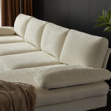 Karl home Convertible Sectional Sofa 110" U-Shape Sofa Couch 4-Seat Couch with Chaise ChenilleFabric Upholstered for Living Room, Apartment, Office, Creamy White Karl home