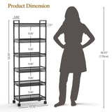 6 Tier Slim Rolling Storage Cart, Narrow Mobile Shelving Unit Organizer Utility Cart with Wheels, Metal Wire Storage Rack with Baskets for Kitchen, Bathroom, Laundry & Living Room, 10in(W) ThreeHio