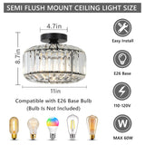 eyassi Crystal Semi Flush Mount Ceiling Light, Black Kitchen Lighting Fixtures Ceiling, Modern Bedroom Chandelier Living Room Light Fixtures Ceiling Mount, Bathroom Ceiling Light for Entryway Hallway eyassi