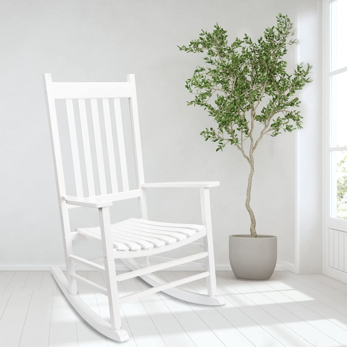 GnL Recsports Patio Rocking Chair, Outdoor Rocking Chair, Wood Porch Rocker, Wooden Rocking Chair for Adult for Garden, Lawn, Balcony, Backyard and Patio (1 White) GnL Recsports