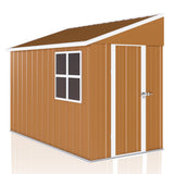 8 x 4 FT Outdoor Lean to Storage Shed, Metal Garden Tool Shed with Slooping Roof, Lockable Doors and Windows, All-Weather Weatherproof Blike shed for Garden, Patio, Lawn, Yellow LINKHOO
