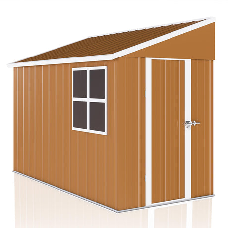8 x 4 FT Outdoor Lean to Storage Shed, Metal Garden Tool Shed with Slooping Roof, Lockable Doors and Windows, All-Weather Weatherproof Blike shed for Garden, Patio, Lawn, Yellow LINKHOO