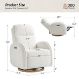 HULALA HOME Glider Recliner Nursery Chair with Adjustable Headrest and Lumbar Support, Modern Power Recliner with USB Port and Nightlight, Swivel Rocker Glider for Nursing Room Bedroom, White HULALA HOME