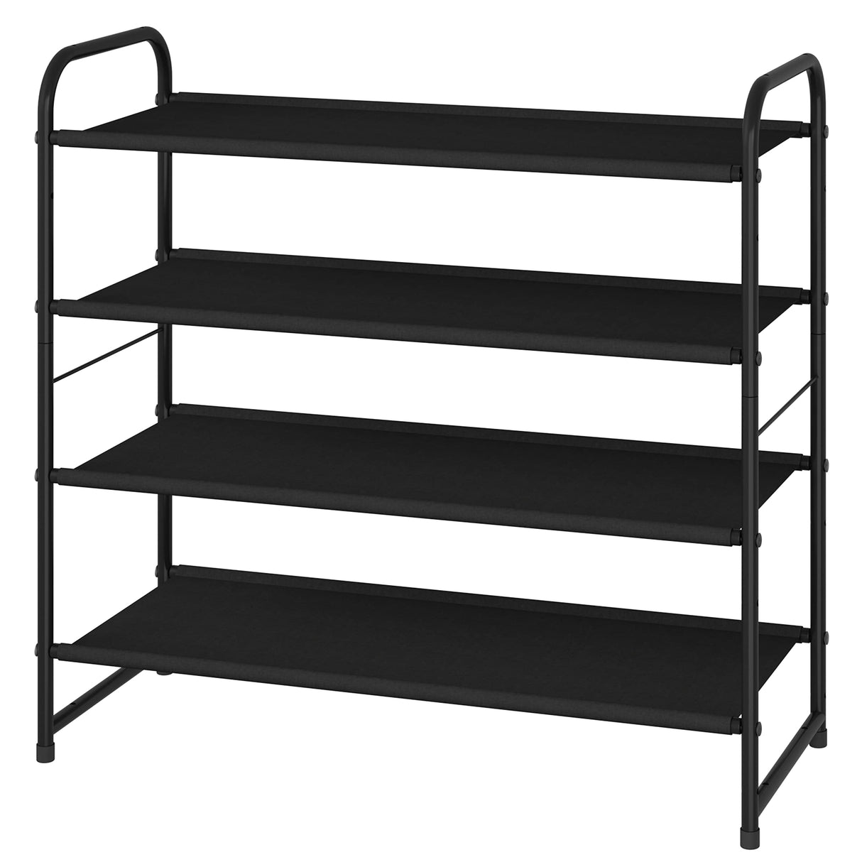 Simple Trending 4-Tier Stackable Shoe Rack, Expandable & Adjustable Fabric Shoe Shelf Storage Organizer, Black Simple Trending