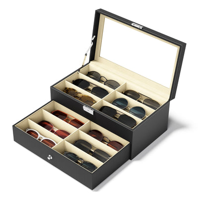 NEWLOOP Sunglasses Case Storage Organizer - Sunglass Organizer See-through Display Case Multiple Pairs Glasses Holder Stand 2-layer Eyeglass Jewelry Watch Collection Box with 12 Slot