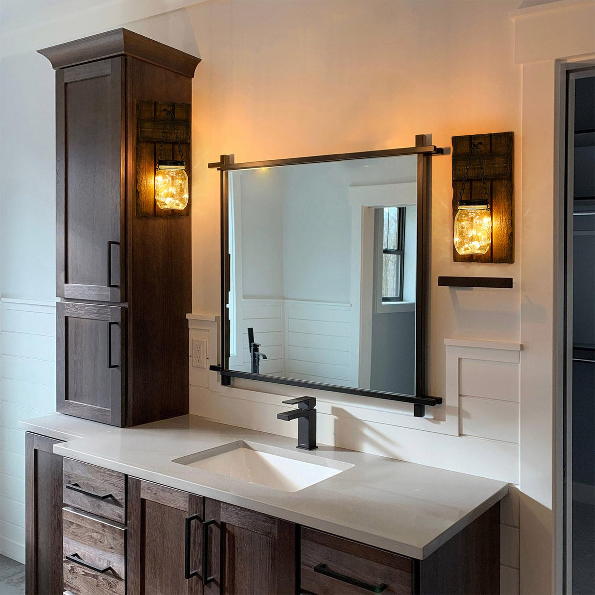 Iowuee Wall Candle Sconces Set of 2, Wall Candle Holder Rustic Home Decor, Farmhouse Wall Mounted Wooden Candle Holders with Lights, Wall Decorations for Bedroom, Living Room, Kitchen, Bathroom Iowuee