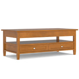 SIMPLIHOME Warm Shaker SOLID WOOD Wide Rectangle Transitional Lift Top Coffee Table for The Living Family Room, 48 inch, Light Golden Brown SIMPLIHOME