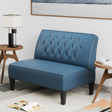Alunaune Upholstered Blue Loveseat Bench Couch for Bedroom, Modern Cushioned Armless Settee Small Love Seat Sofa Faux Leather Living Room Couch Alunaune