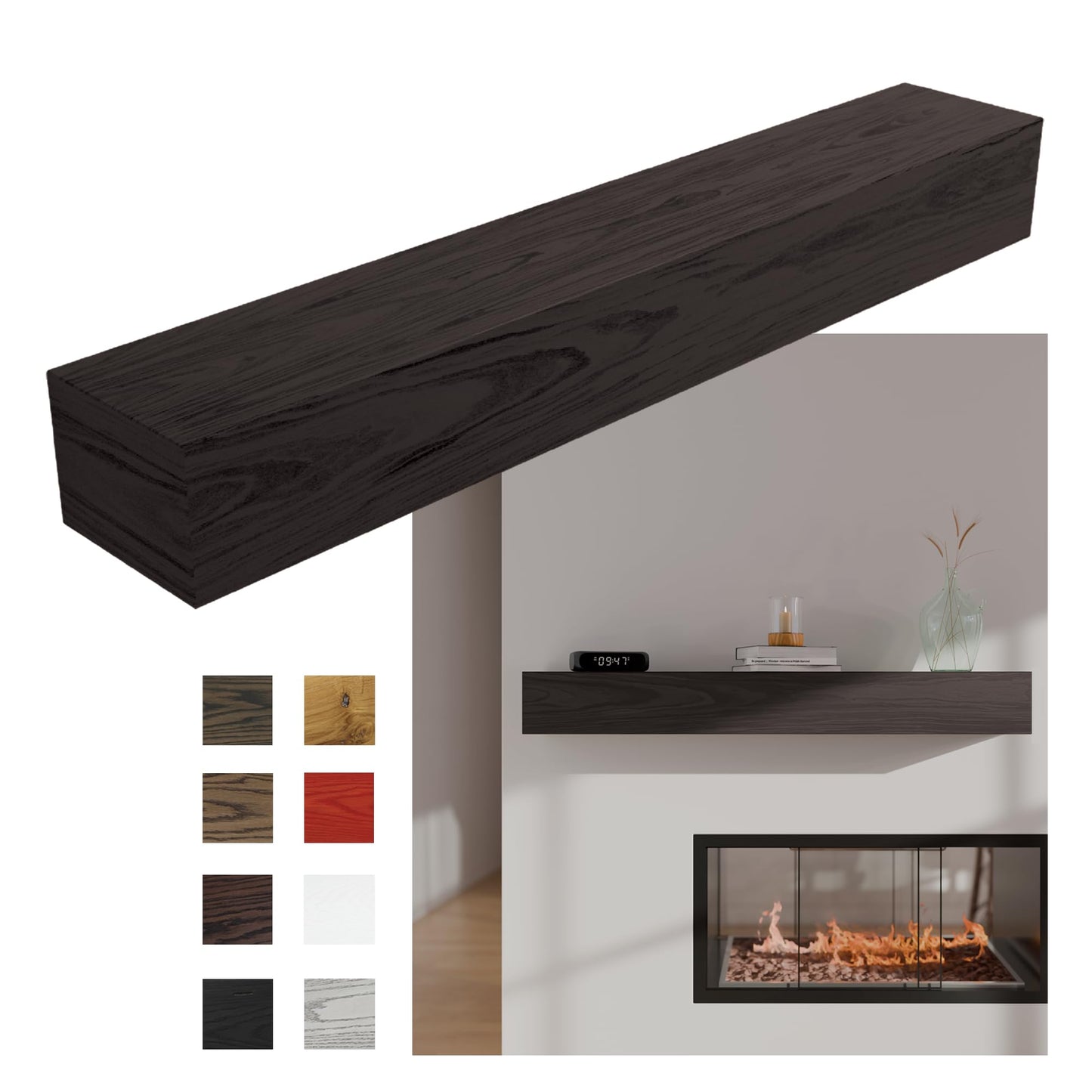 Pennsylvania Woodworks Fireplace Mantel, Handmade in The USA, Oak Wood Wall-Hanging Mantel Shelf, Farmhouse Wall Shelf Design, Easy to Mount and Heavy Duty, 60 in, Large, Midnight Black