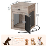 HOOBRO Dog Crate Furniture, Dog Kennel with Drawer and Charging Station, Indoor Decorative Puppy House, Wooden Pet Crate End Table for Small Dogs, Greige and Black BG58UGW03G1 HOOBRO