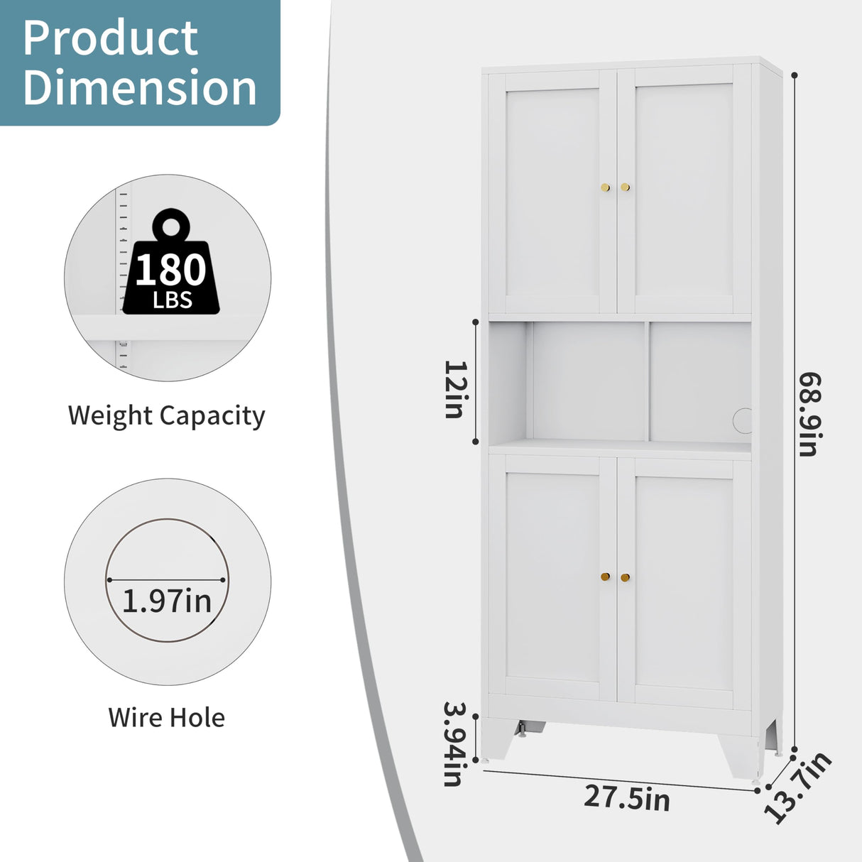 XIUSVON 69" High Bathroom Storage Cabinet, Modern Metal Pantry with Microwave Stand, Freestanding Linen Storage, Kitchen Hutch, Coffee Bar Hutch, Food Buffet Cabinet for Dining & Living Room XIUSVON