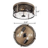 Rosient Rustic Close to Ceiling Light Fixtures, Farmhouse Wood Grain Flush Mount Ceiling Lighting, Metal Cage Lighting with Seeded Glass for Home Kitchen Dining Room Bedroom Hallway Entryway Foyer Rosient