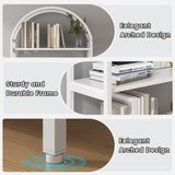 Saudism Arched Bookshelf with Doors, 71" Tall Industrial Bookcase with Sturdy Metal Frame, Freestanding Display Shelving Unit, White Geometric Book Shelf for Lving Room, Bedroom, Home Office Saudism