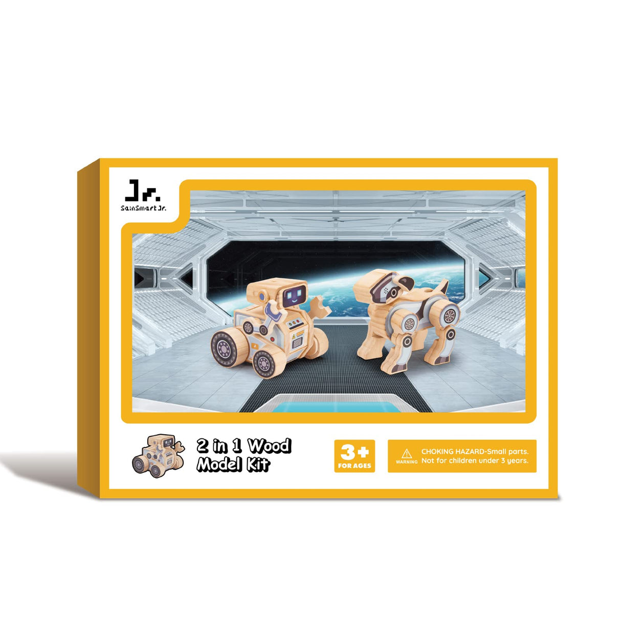 SainSmart Jr. 2-in-1 STEM Kits, Wooden Robot Assembly Toy Set, Woodworking Crafts Projects for Kids, Gift for Boys and Girls SainSmart Jr.