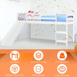 KOTEK Twin Loft Bed with Slide, Kids Low Loft Bed with Ladder & Slide, Wooden Single Bed Loft Bed w/Slats & Safety Guard Rail for Children (White) KOTEK