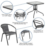 Flash Furniture 5-Piece 28" Square Indoor/Outdoor Patio Table and Chairs Set, Glass Metal Bistro Table and 4 Stacking Rattan Chairs, Gray Flash Furniture