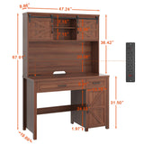 Farmhouse 47" Executive Desk, Computer Desk with Storage Cabinet and Drawers, Workstation Computer Desk with Hutch for Home Office Vabches