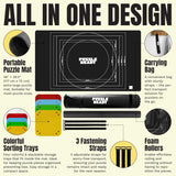 Puzzle Ready Jigsaw Puzzle Mat Roll-Up - 46″ x 29.5″ for 1500 Pieces - Portable Puzzle Board with 4 Sorting Trays, Storage Bag, Foam Roller, 3 Hook & Loop Fastener Straps Puzzle Ready