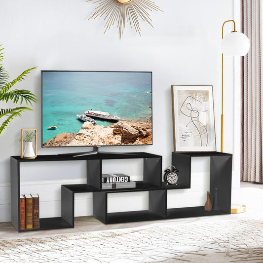 AKSG TV Stand for 55/65 inch Black TV Modern Entertainment Center with Storage Shelves 43'' - 86'' Adjustable Wooden Media Console TV Console Table & Bookshelf for Living Room