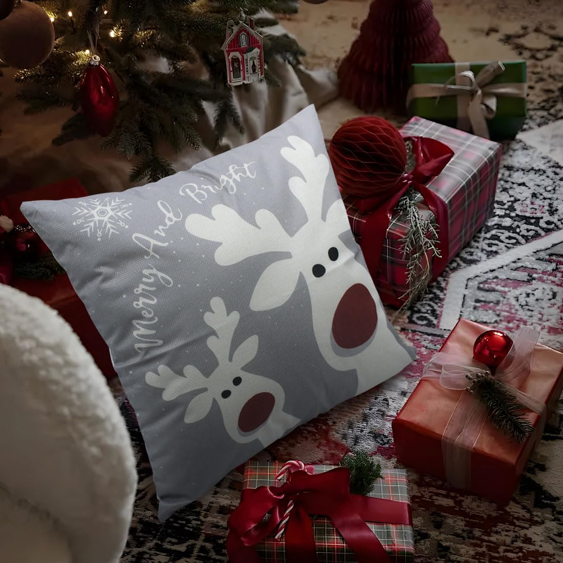 PSDWETS Christmas Pillow Covers 18x18 Set of 4 Christmas Decorations Snowman Deer Christmas Tree Winter Holiday Decor Throw Cushion Case for Home Couch PSDWETS