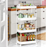 SPACEKEEPER Storage Cart, 4-Tier Mobile Shelving Unit, Bathroom Rolling Cart Utility Storage Organizer Shelf for Kitchen Living Room Bathroom Laundry Room & Dressers, White SPACEKEEPER