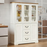 DWVO Large Storage Cabinet, 72" Tall Kitchen Pantry with Glass Doors, Freestanding Glass Display Cabinets with Adjustable Shelves & Drawers, Food China Hutch for Dining Room, Living Room, White DWVO