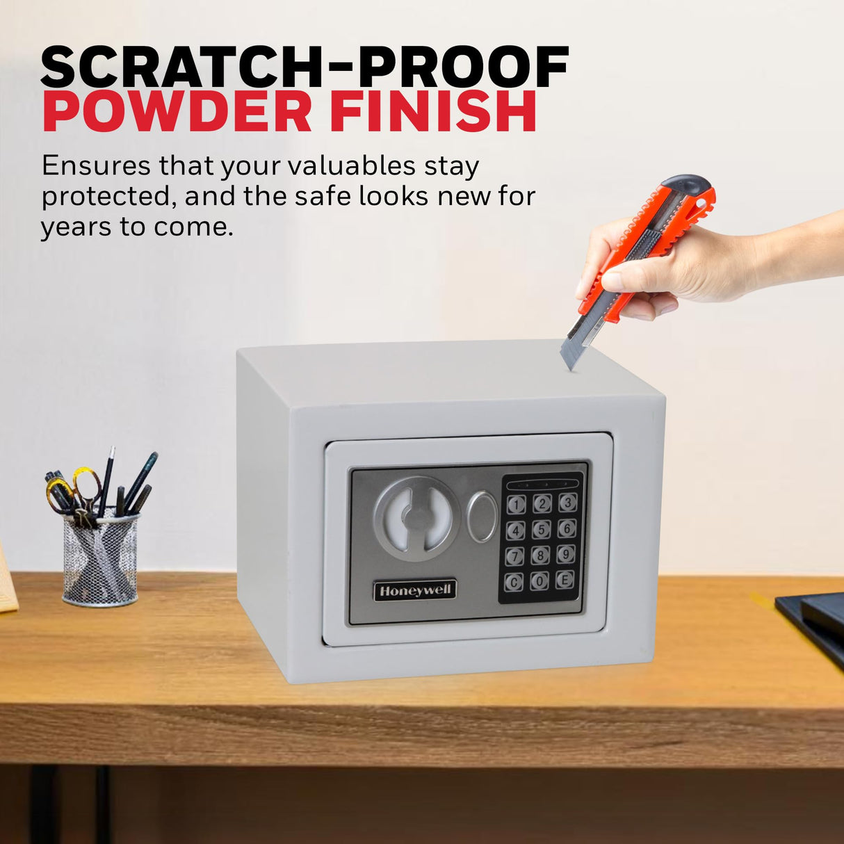 Honeywell Safes & Door Locks - Bolt Down Small Safe Box with Digital Lock for Home - Steel Security Electronic Lock Box - Cabinet & Door Design Safe with 2 Keys - 0.17-Cubic Feet - White - 5005W Honeywell Safes & Door Locks