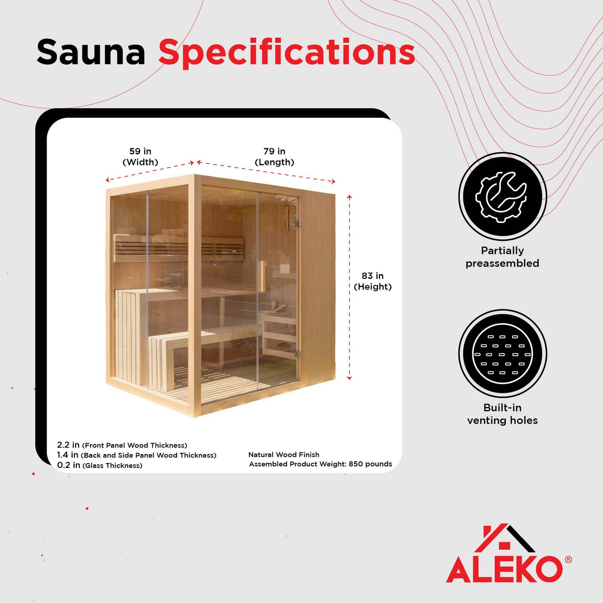 ALEKO Traditional Indoor Sauna | Wet Steam Dry | LED Lights | Canadian Hemlock Wood | 4 Person | Sauna Powered by UL Certified 4.5 kW Harvia Sauna Heater | STHE4INNY ALEKO