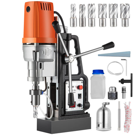 VEVOR 1680W Magnetic Drill Press with 2 Inch Boring Diameter Annular Cutter Machine 2900 LBS 6pcs HSS Annular Cutter Bits,500 RPM Drilling Machine for any Surface Home Improvement Industry Railway VEVOR