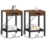 HOOBRO Side Table with Charging Station, Set of 2 End Tables with USB Ports and Outlet, Nightstand with 2-Tier Storage Shelf, for Living Room, Bedroom, Small Space, Rustic Brown and Black BF91UBZP201 HOOBRO