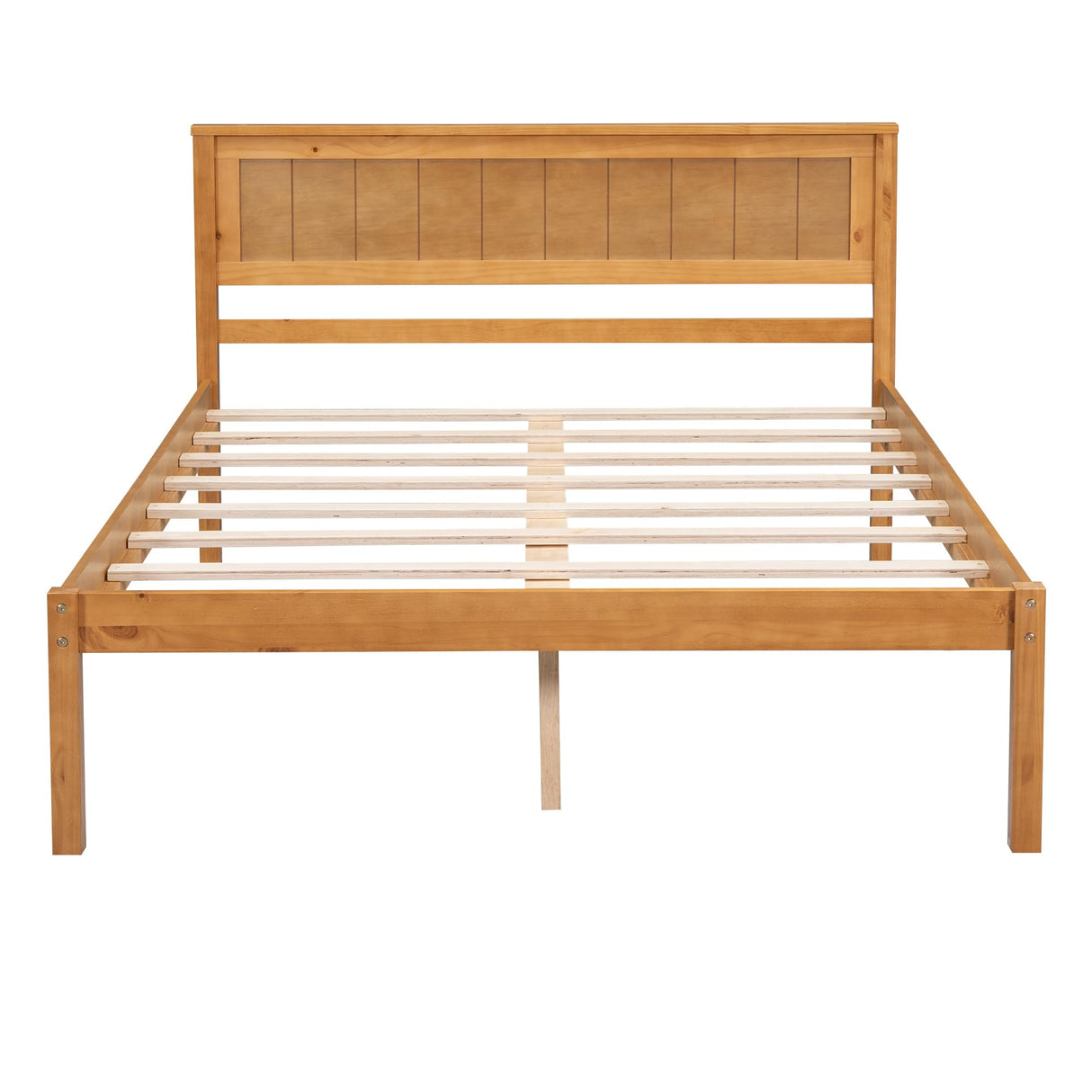 P PURLOVE Full Size Bed Frame,Solid Wood Platform Bed with Headboard,No Box Spring Needed,Oak P PURLOVE