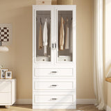 MEISSALIVVE Armoire Wardrobe Closet with 2 Door & 3 Drawers, 74.8" Large Wardrobe Cabinet with Hanging Rod, Freestanding Modern Bedroom Armoire Storage Cabinet, White MEISSALIVVE