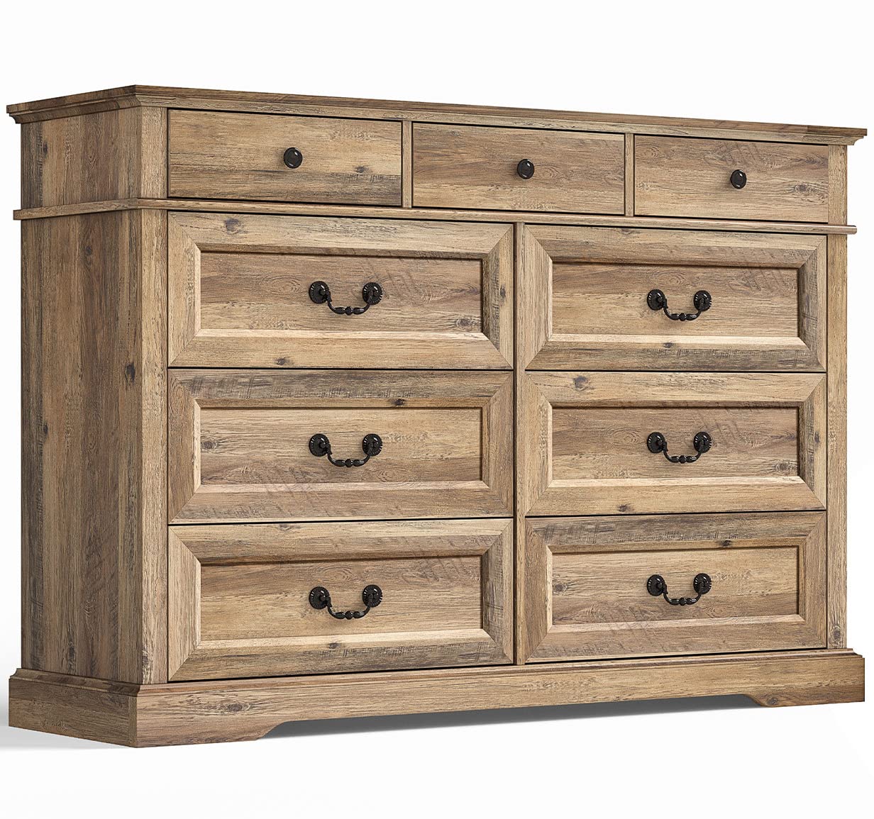 LINSY Dresser for Bedroom, 9 Drawers Bedroom Dresser Wood for Nursery, Tall Chest of Drawers, 53 Inch Wide Farmhouse Wood Dresser for Bedroom, Hallway, Closet, Living Room, Brown