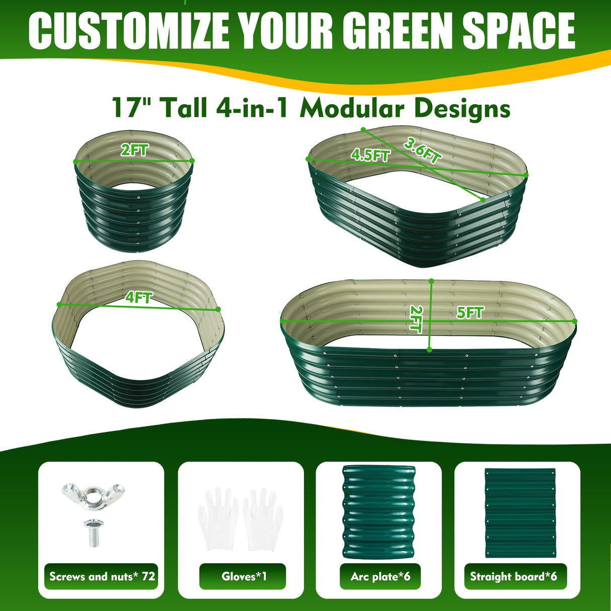 TBMLC 17" Tall Elevated Oval Metal Raised Garden Bed - 5ft x 2ft in Size and 0.8MM Thick Durable Planter Bed/Box for Vegetables Flowers Succulent at Patio/Garden Outdoor (Dark Green, 5X2X1.4 FT) TBMLC