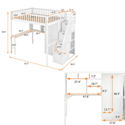 Harper & Bright Designs White Full Size Loft Bed with Integrated Storage and Workspace - WoodArtSupply