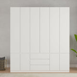 Bobve 6-Doors Armoire Wardrobe Closet, Wooden Wardrobe Closet with 3 Drawers, Armoire and Wardrobe with Shelves & Hanging Rod for Bedroom, White (70.9" W x 23.62" D x 78.74" H) Bobve