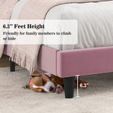 Allewie Queen Platform Bed Frame/Velvet Upholstered Bed Frame with Vertical Channel Tufted Headboard/Strong Wooden Slats/Mattress Foundation/Box Spring Optional/Easy Assembly/Pink Allewie