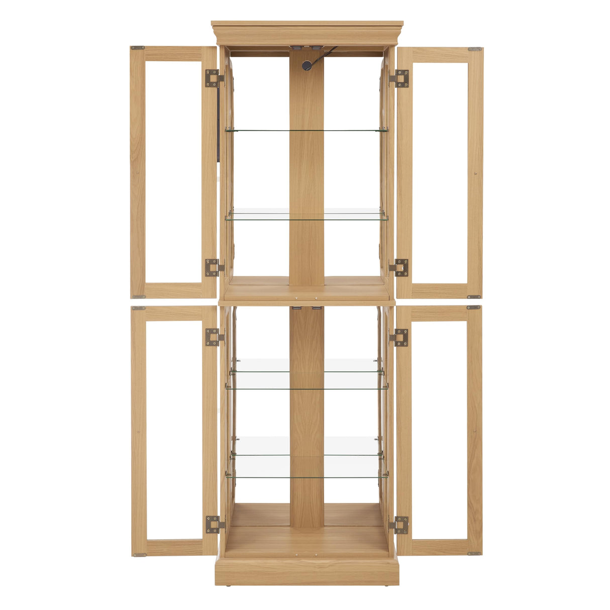 Curio Cabinet Lighted Glass Display Cabinet with Glass Doors and Adjustable Shelves, Freestanding Curio Display Case Tall Liquor Cabinet for Living Room Kitchen Pantry Bar, Bulb Included, Light Oak BAOMKONG