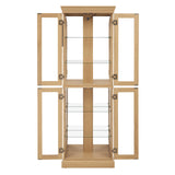 Curio Cabinet Lighted Glass Display Cabinet with Glass Doors and Adjustable Shelves, Freestanding Curio Display Case Tall Liquor Cabinet for Living Room Kitchen Pantry Bar, Bulb Included, Light Oak BAOMKONG