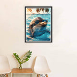 SKRYUIE 5D Dolphin Diamond Painting Kits - DIY Diamond Art Kits for Adults Sandy Beach, Full Round Drill - Crystal Cross Stitch - Adults Craft for Wall & Office Decor - 12x16 Inch q17 SKRYUIE